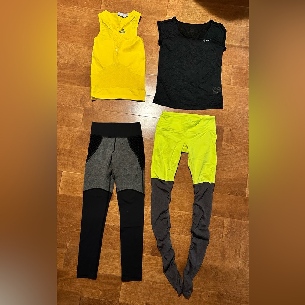 Workout clothing set: Alo Yoga, Adidas by Stella McCartney, Nike, Michi